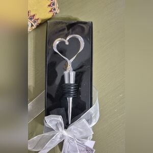 Kate Aspen Heart Wine Stopper with Silver and Black